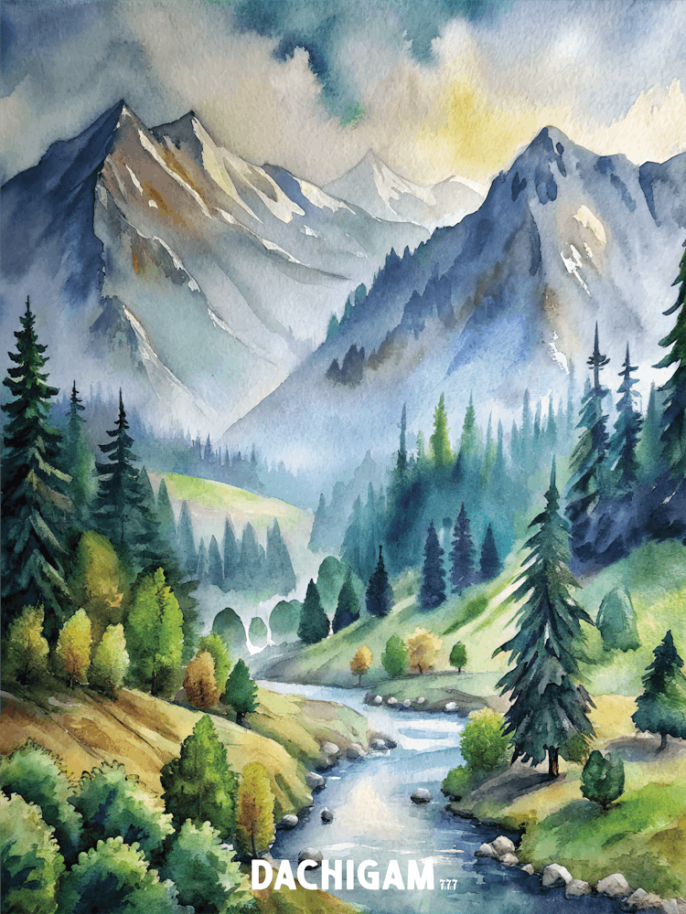 Dachigam National Park Watercolor Painting