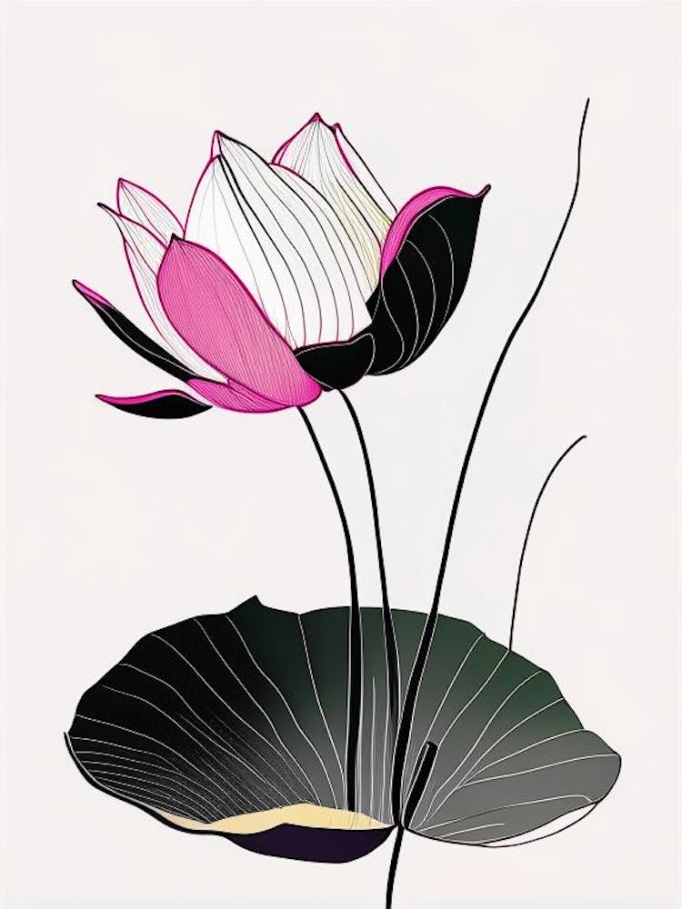 American Lotus Abstract Line Drawing 1