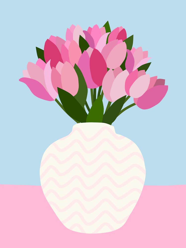 Tulip Arrangement - Floral Vase Pink And Blue