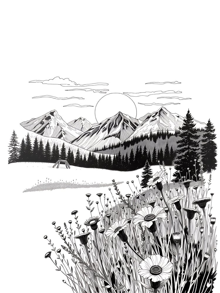 Mountains And Flowers