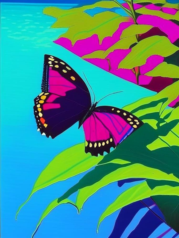 Butterfly On Plant Pop Art David Hockney Inspired 1