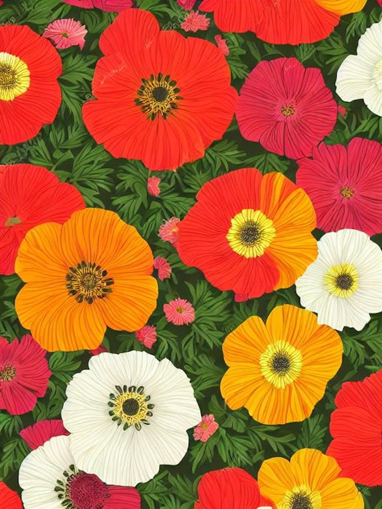 Anemone Repeat Retro Flower