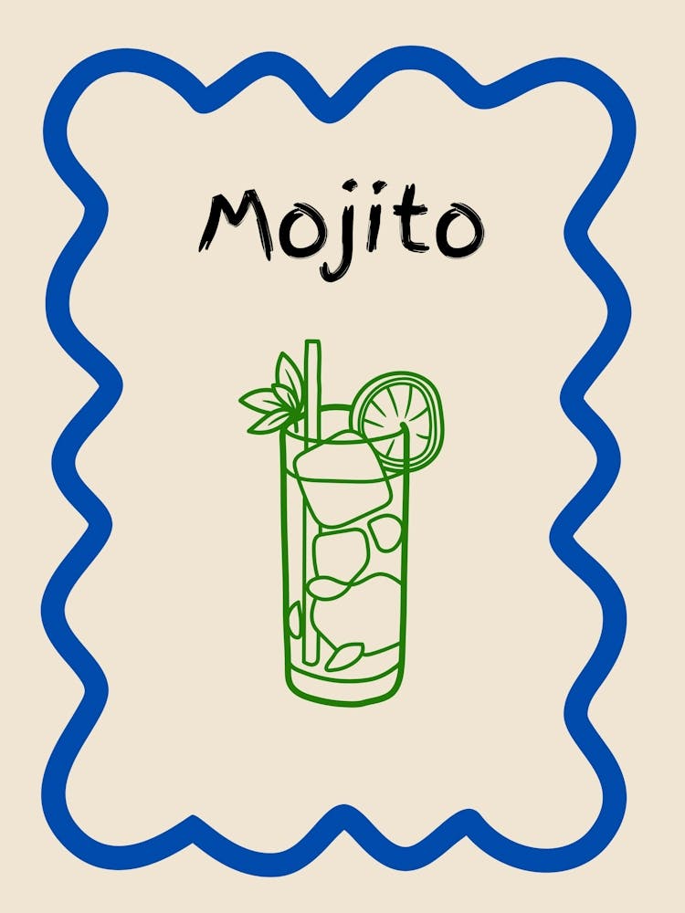 Mojito Doodle Poster Blue & Green