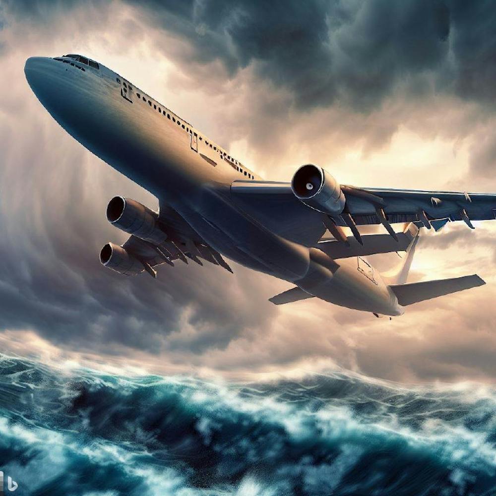 flying plane over a sea