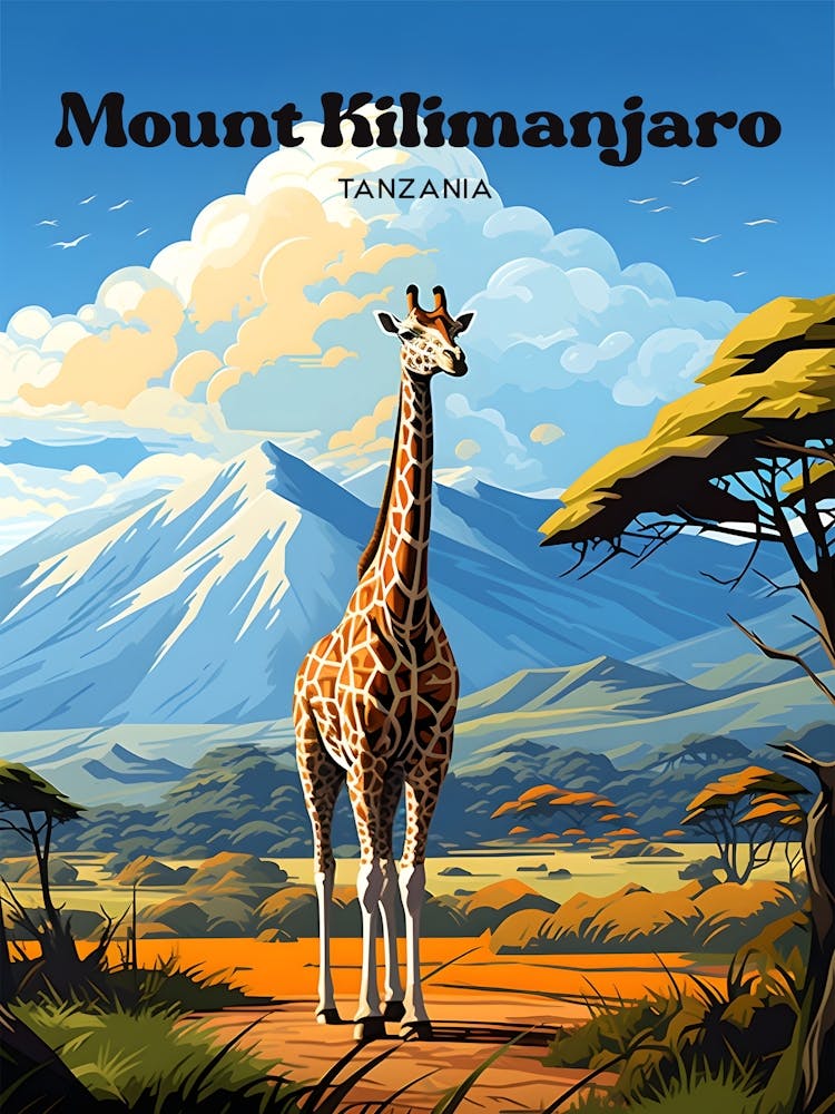 Mount Kilimanjaro Tanzania Wildlife Modern Travel Art