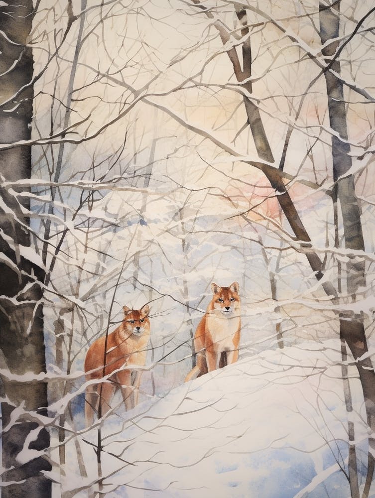 Winter Aquarell Puma 2