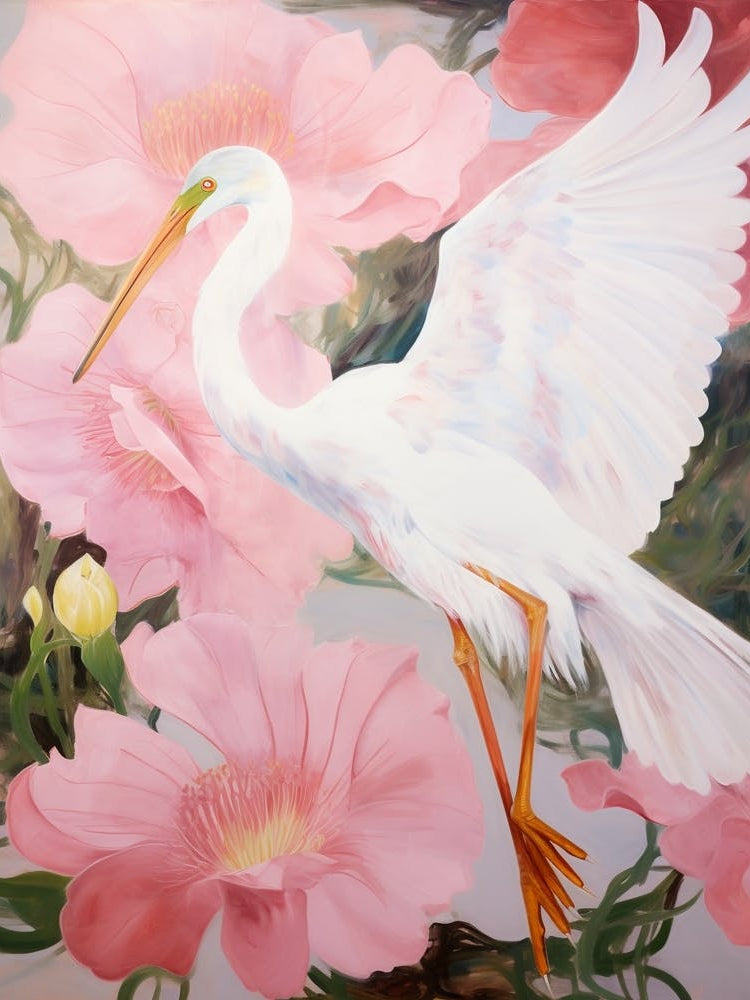 Pink Ethereal Bird Painting Egret 4