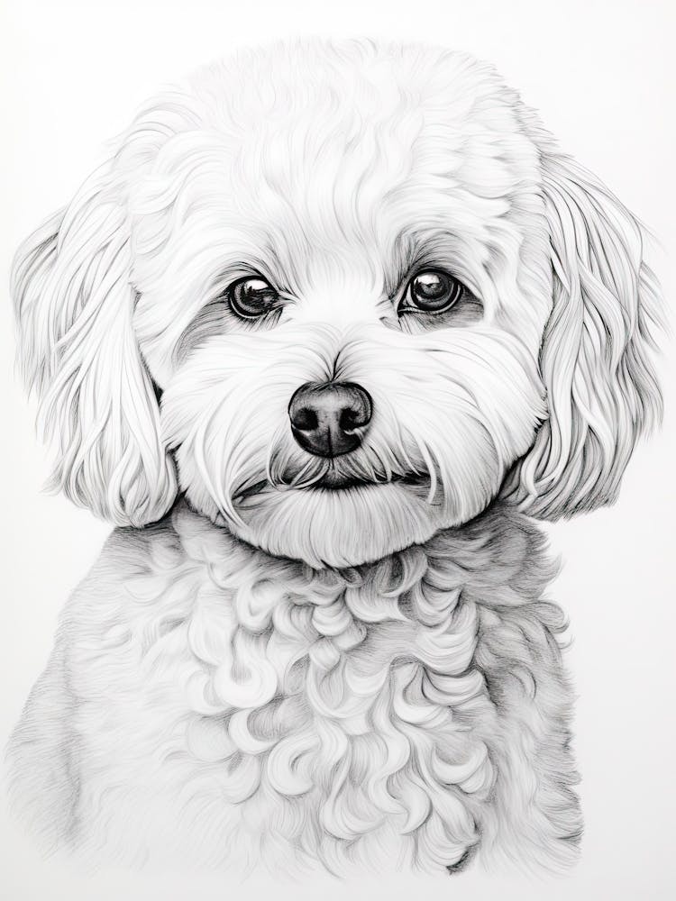 Bichon Frise Dog, Line Drawing 1