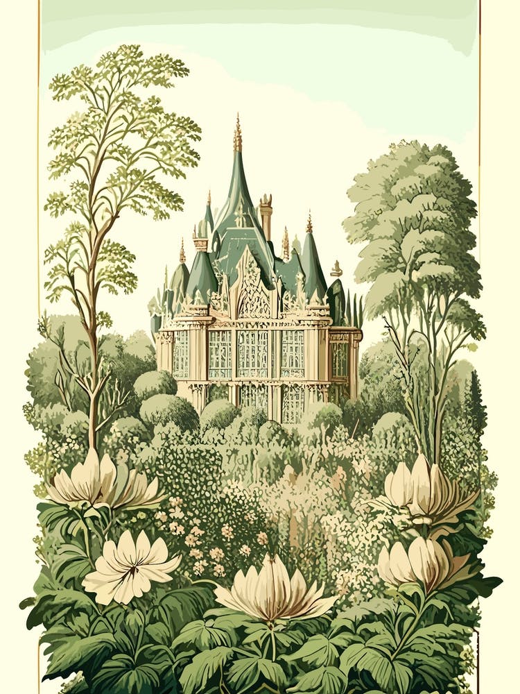 Château De Chantilly Gardens, France Vintage Botanical
