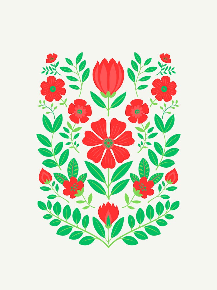 Floral Still Life, Red and Green Flowers