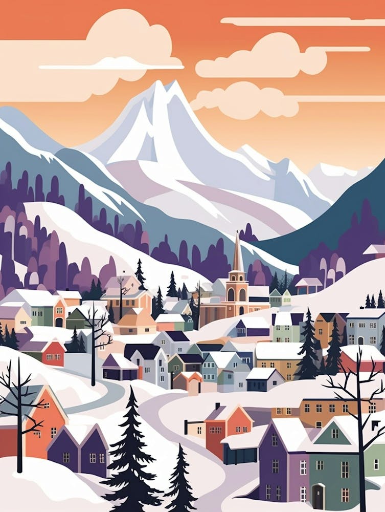 Vintage Winter Travel Illustration Troms Norway