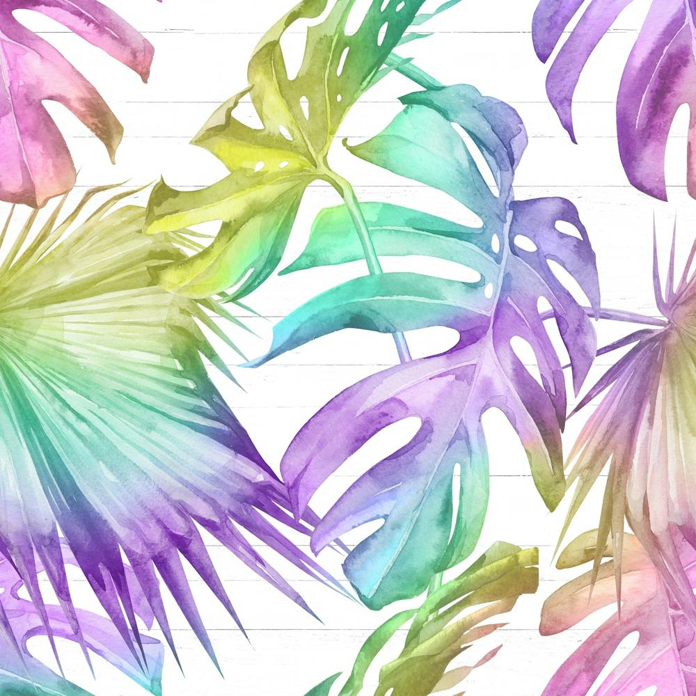 Watercolor Tropical Leaves - Rainbow Holographic