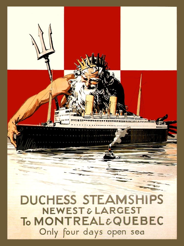 Poseidon With Duchess Steamship, Funny Vintage Advertisement Poster