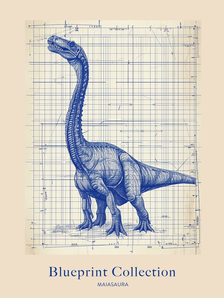 Maiasaura Dinosaur Blue Print Sketch 4 Poster