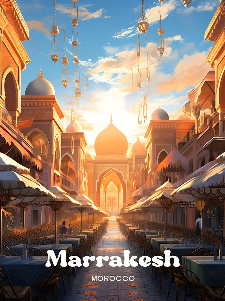 Marrakesh Morocco Sunrise Travel Art Illustration
