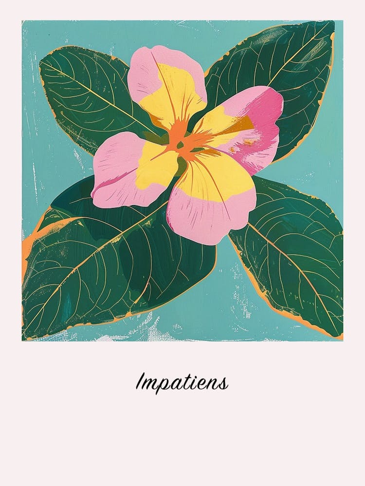 Impatiens 2 Square Flower Illustration Poster
