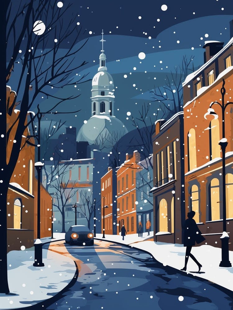 Winter Travel Night Illustration Newcastle United Kingdom 2
