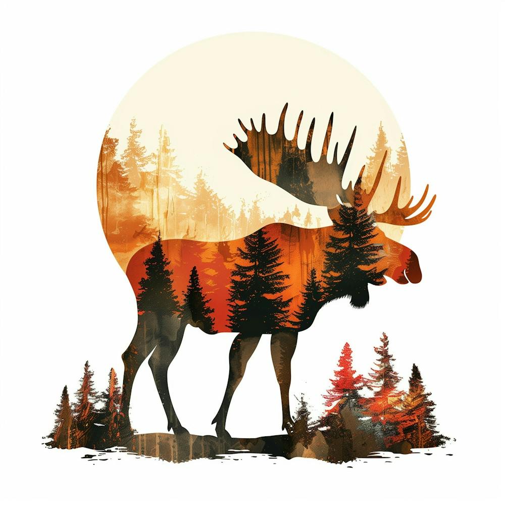 A Vibrant, Minimalistic Vector Design Featuring The Mythical Moose Of Finnish Folklore, Depicted In A Powerful Stance, Surrounded By Abstract Forest Elements