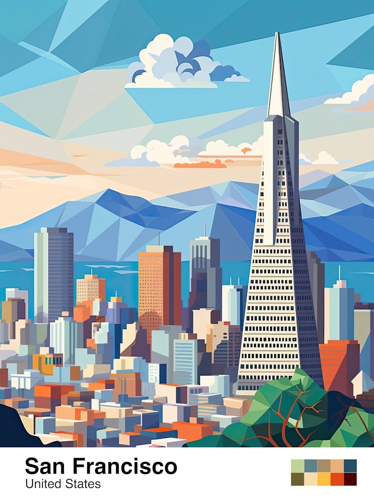 San Francisco, Usa, Geometric Illustration 3 Poster