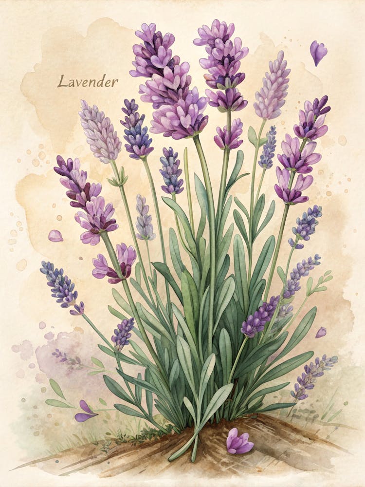 Oil Painting Style Watercolor Botanical Art Of A Lavender