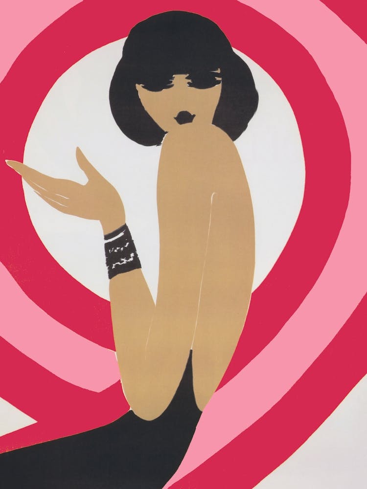 Woman and Pink Spirals, Retro Vintage Fashion Poster