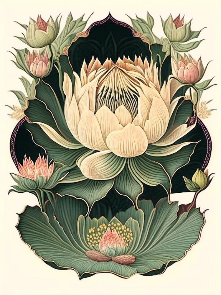 Lotus Floral 2 Botanical Vintage Poster Flower