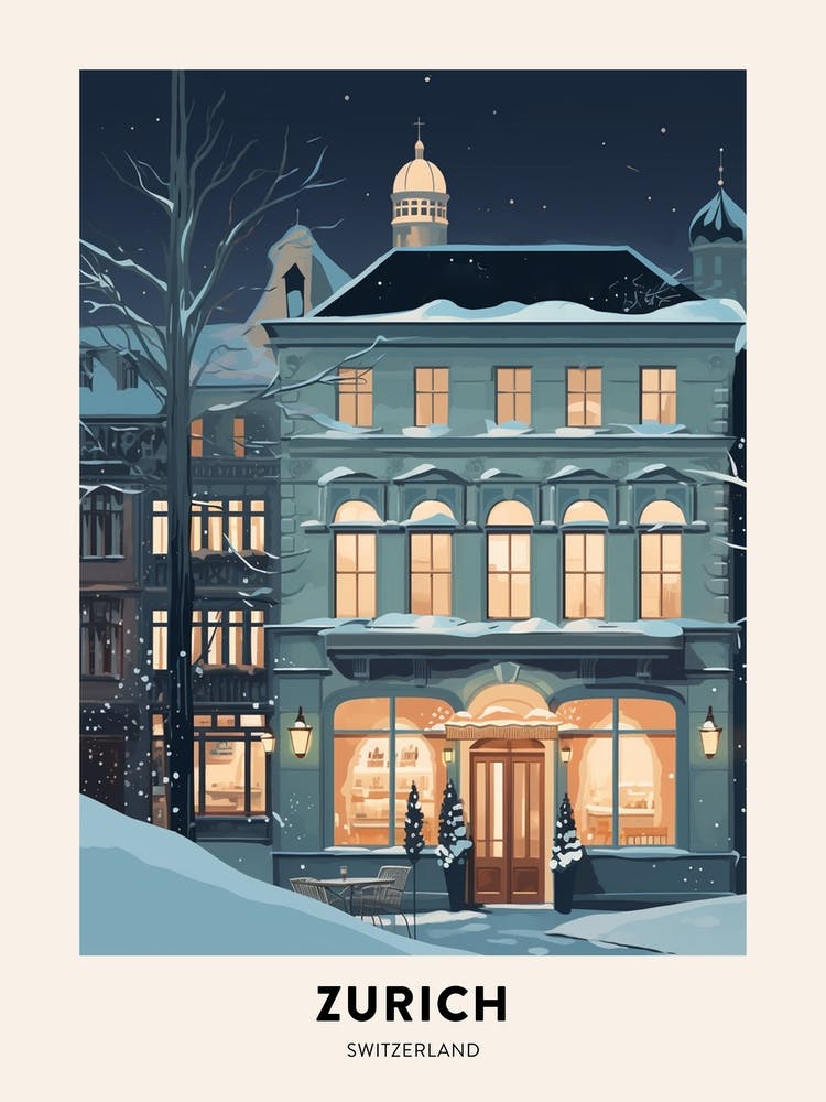 Winter Night  Travel Poster Zurich Switzerland 5