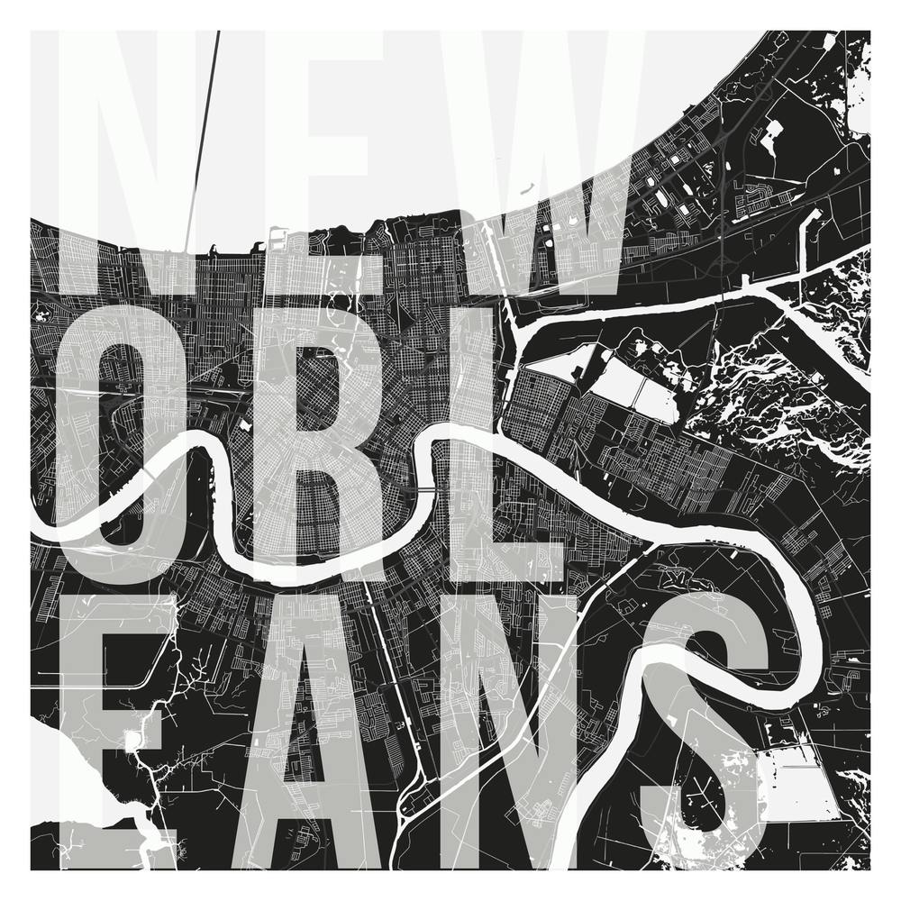 New Orleans Mono Street Map Text Overlay Square
