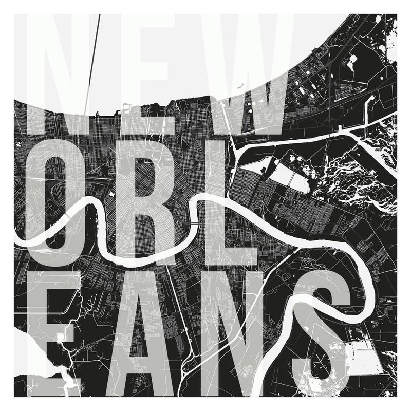 New Orleans Mono Street Map Text Overlay Square