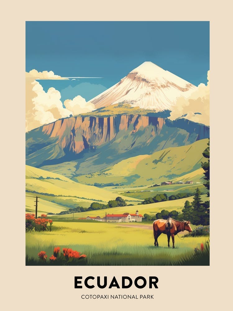 Cotopaxi National Park Ecuador 1 Vintage Hiking Travel Poster