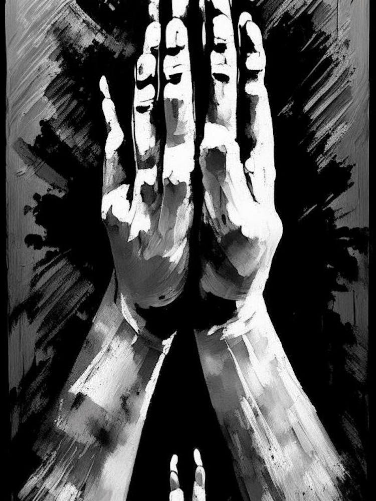 Prayer Hands Symbol Black And White Painting