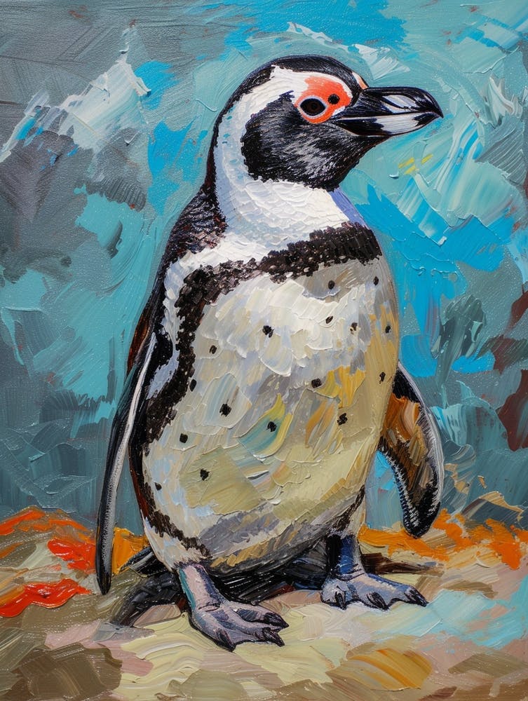 African Penguin Stewart Island Ulva Island Oil Painting 2
