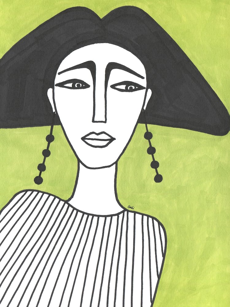 Woman on Light Green Background Illustration