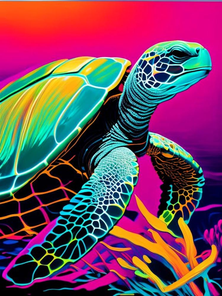 Foraging Sea Turtle, Sea Turtle Andy Warhol Inspired 1