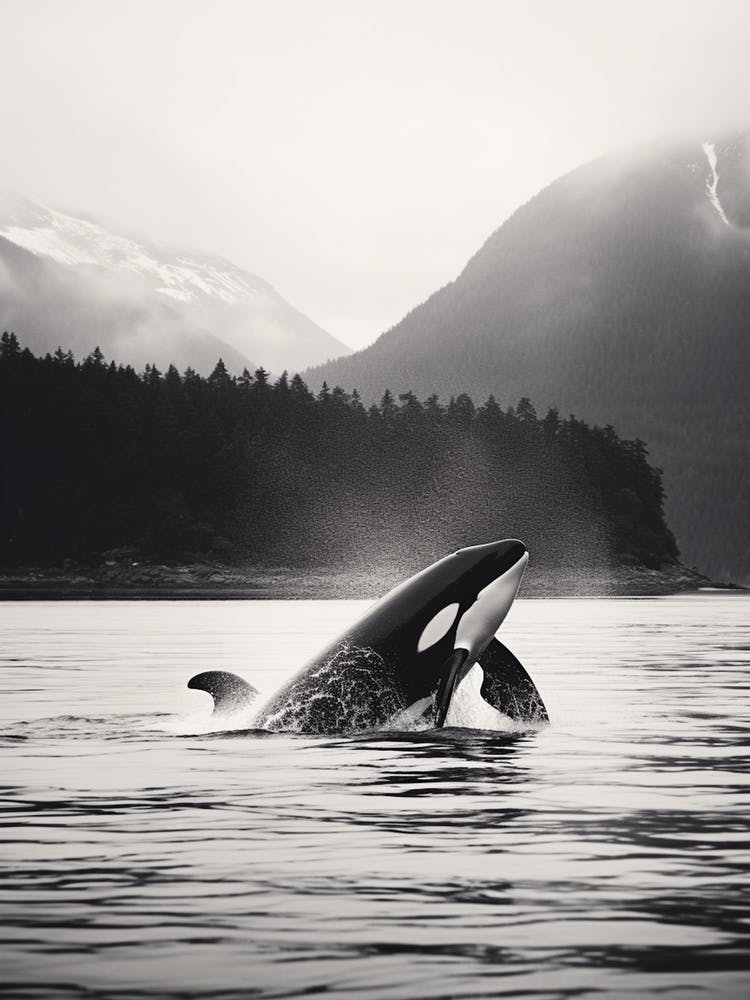 Black & White Icy Mountain Photography Style Of Orca Whale 2