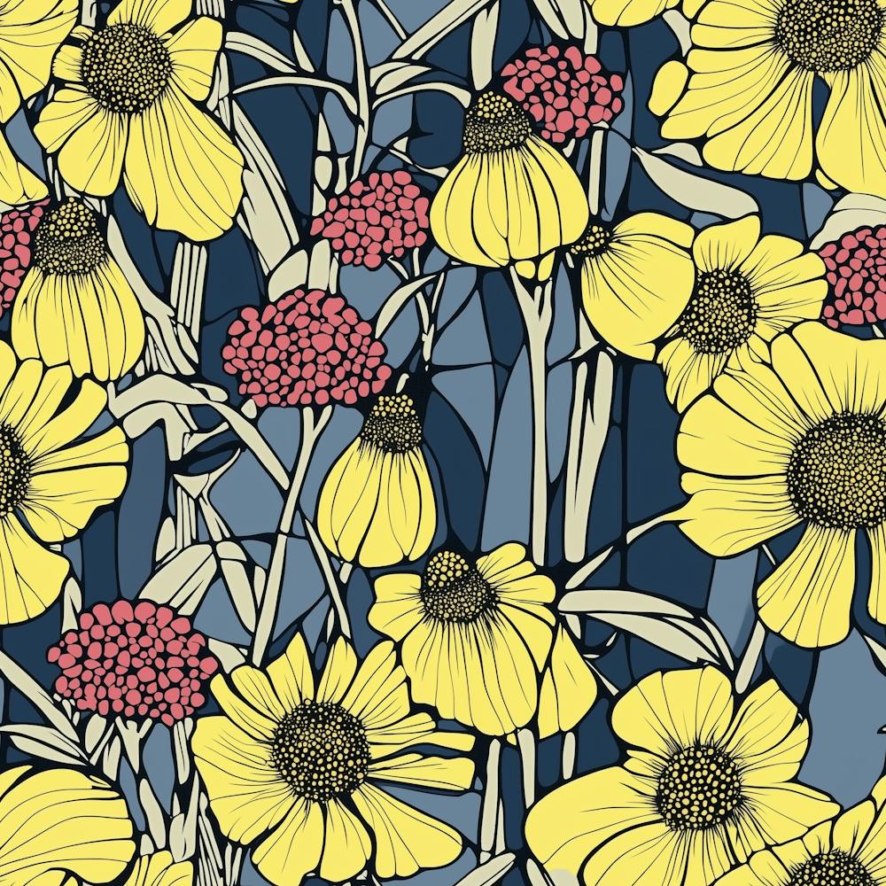 Linocut Yellow Flowers Pattern