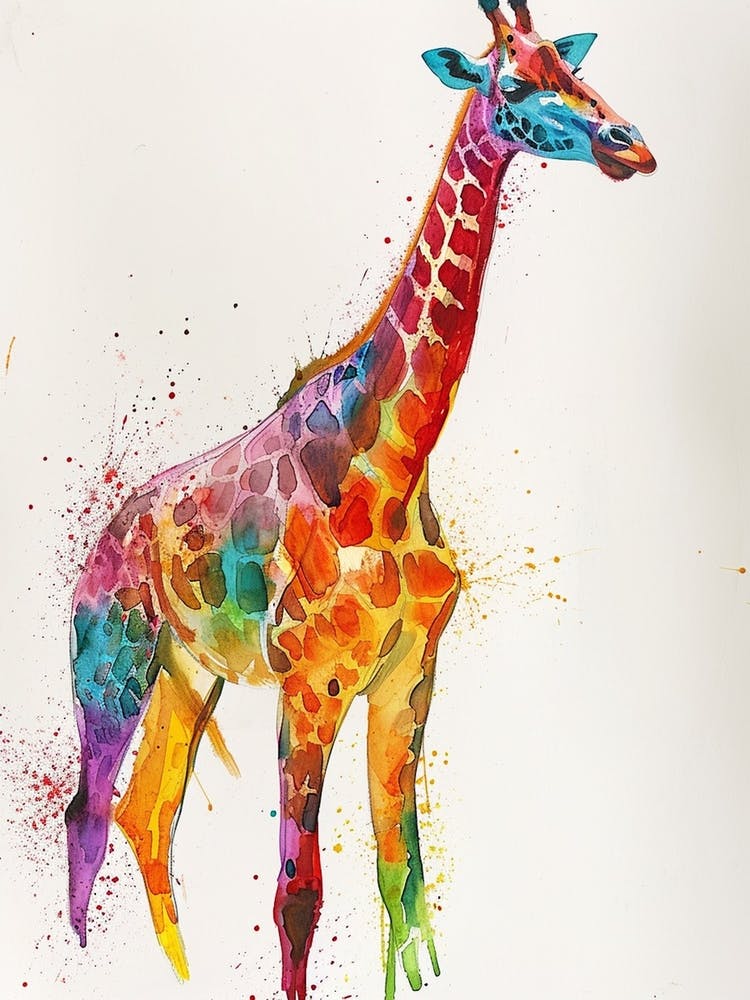 Rainbow Giraffe Watercolour 2