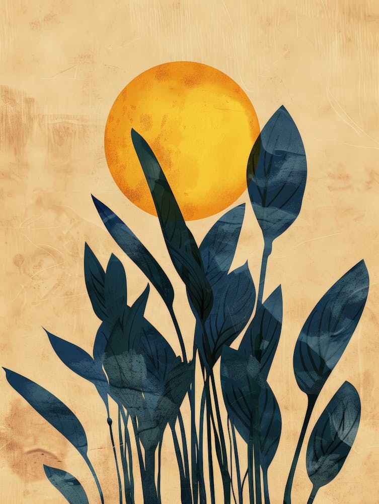 Sunset With Leaves Canvas Print
