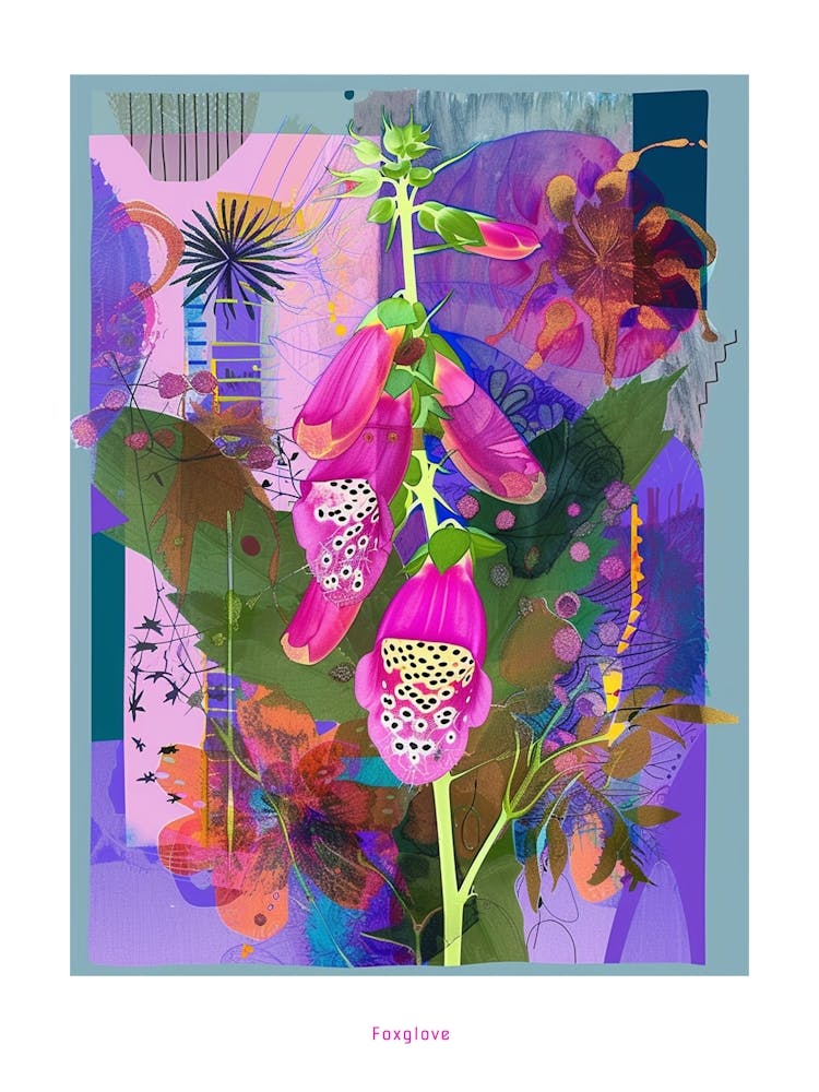 Foxglove 4 Neon Flower Collage Poster