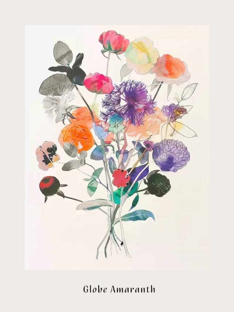 Globe Amaranth Collage Flower Bouquet Poster