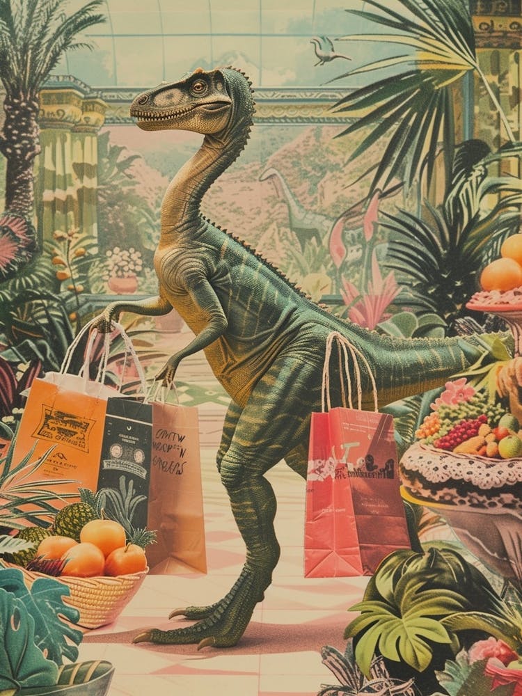 Dinosaur Shopping Retro Collage 3