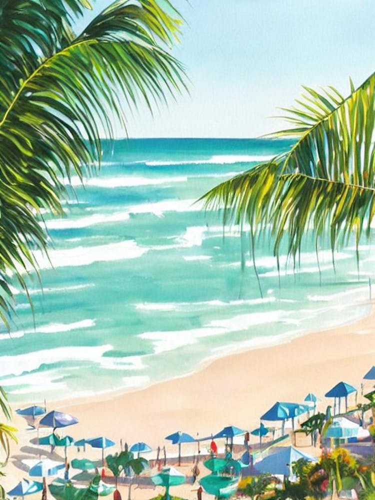 Noosa Main Beach, Australia Contemporary Illustration  