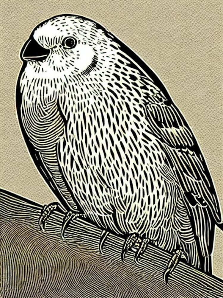 Budgerigar Linocut Bird
