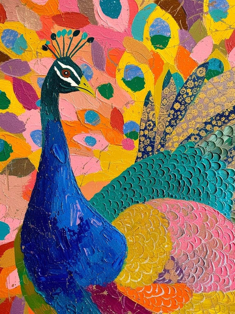 Peacock & Feathers Colourful Portrait 2