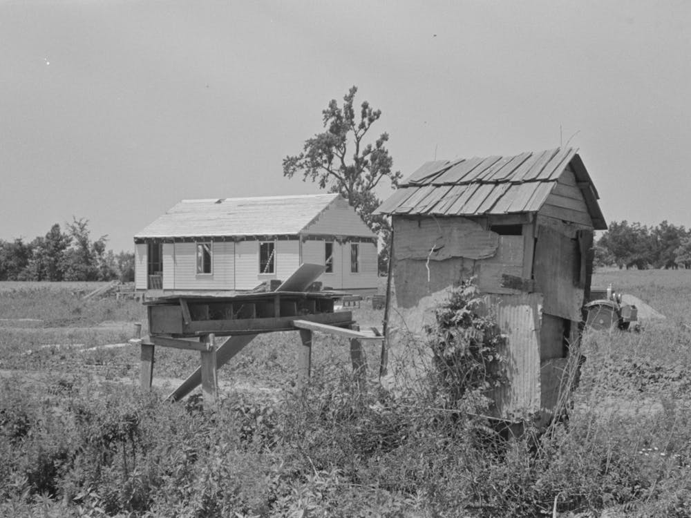 Privy And Primitive Henhouse With New House In The Rear, Southeast Missouri Farms By Russell Lee