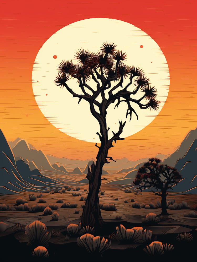 Joshua Tree At Sunrise In The Style Of Gold And Black (1)