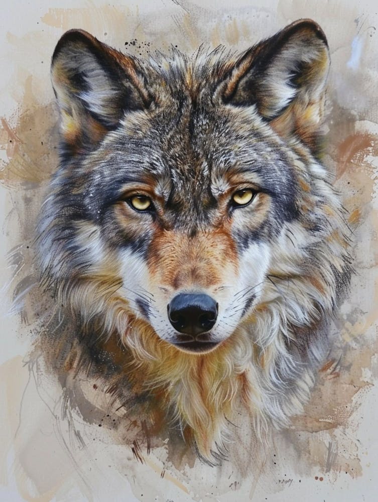 Timber Wolf Pastel Watercolour 2