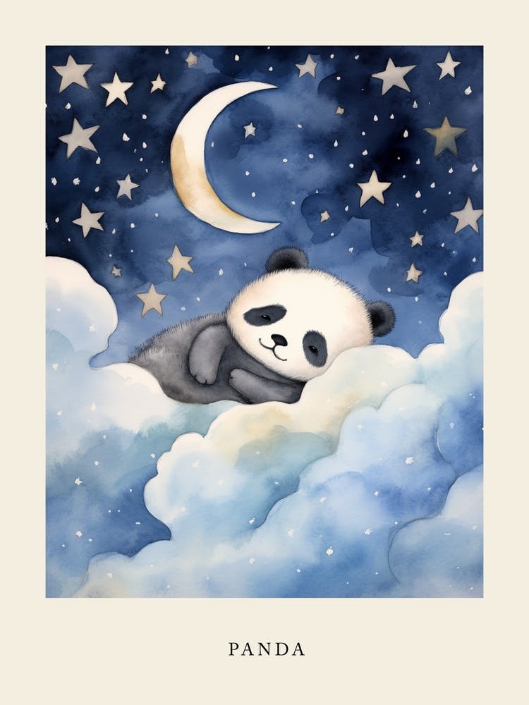 Baby Panda Cub 1 Sleeping In The Clouds Nursery Poster