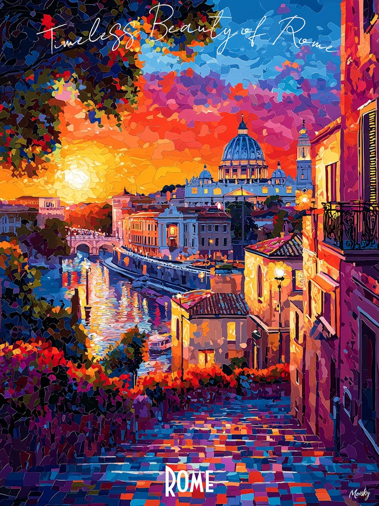 Rome City Skyline, abstract cubism vibrant Poster