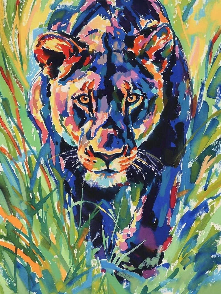 Black Lioness On The Prowl Fauvist Painting 4
